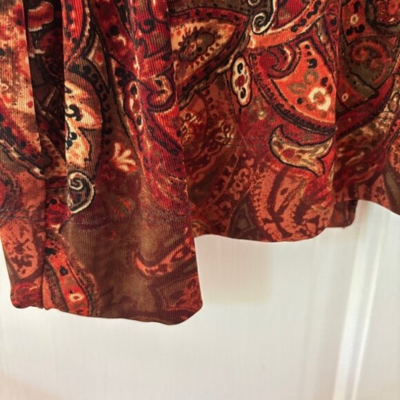 Chico's Travelers Size‎ 2 Orange Brown Paisley Open Front Cardigan Chicos Large - Picture 11 of 11
